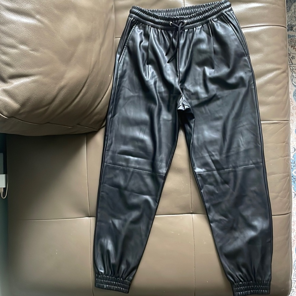 ZARA faux leather high waisted jogging pants